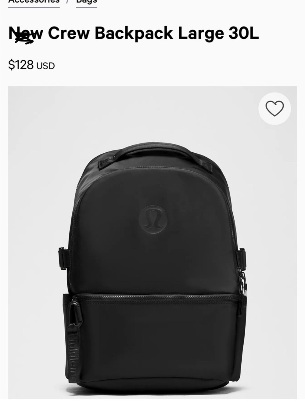 lululemon athletica Black New Crew Backpack Large 30L